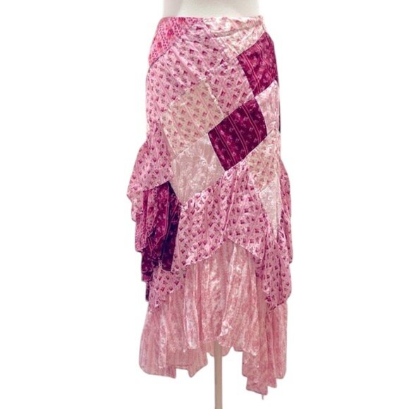 LoveShackFancy Silk Floral Lace Burgundy Leaves Ritchie Maxi Skirt NWT - Picture 3 of 17